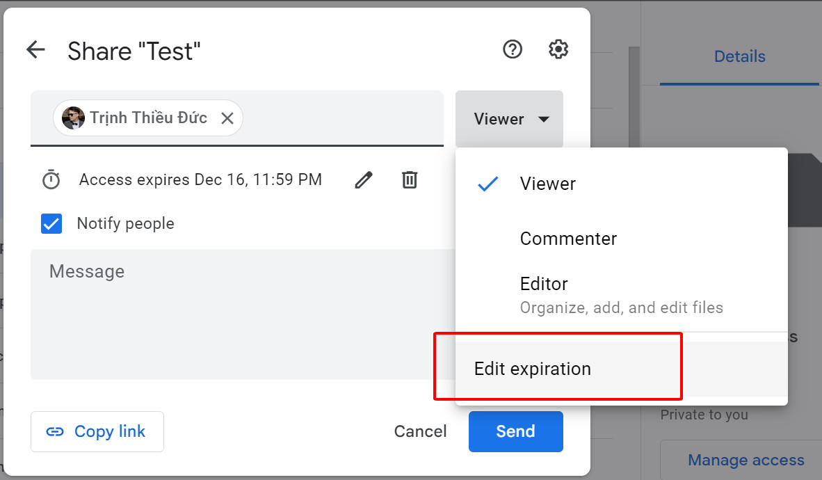 Đặt ngày hết hạn khi chia sẻ file và folder trên Google Drive